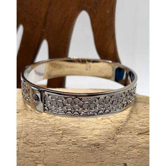 COACH Signature Silver Bangle Bracelet - Picture 9 of 9
